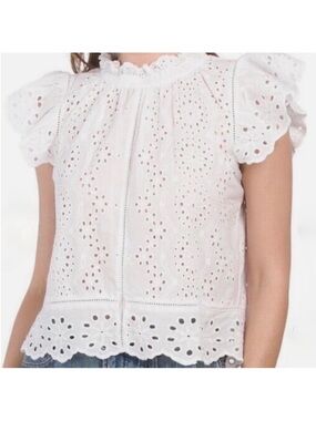 Jennifer Grace BLACK Eyelet Smocked Neck Flutter Sleeve Blouse
